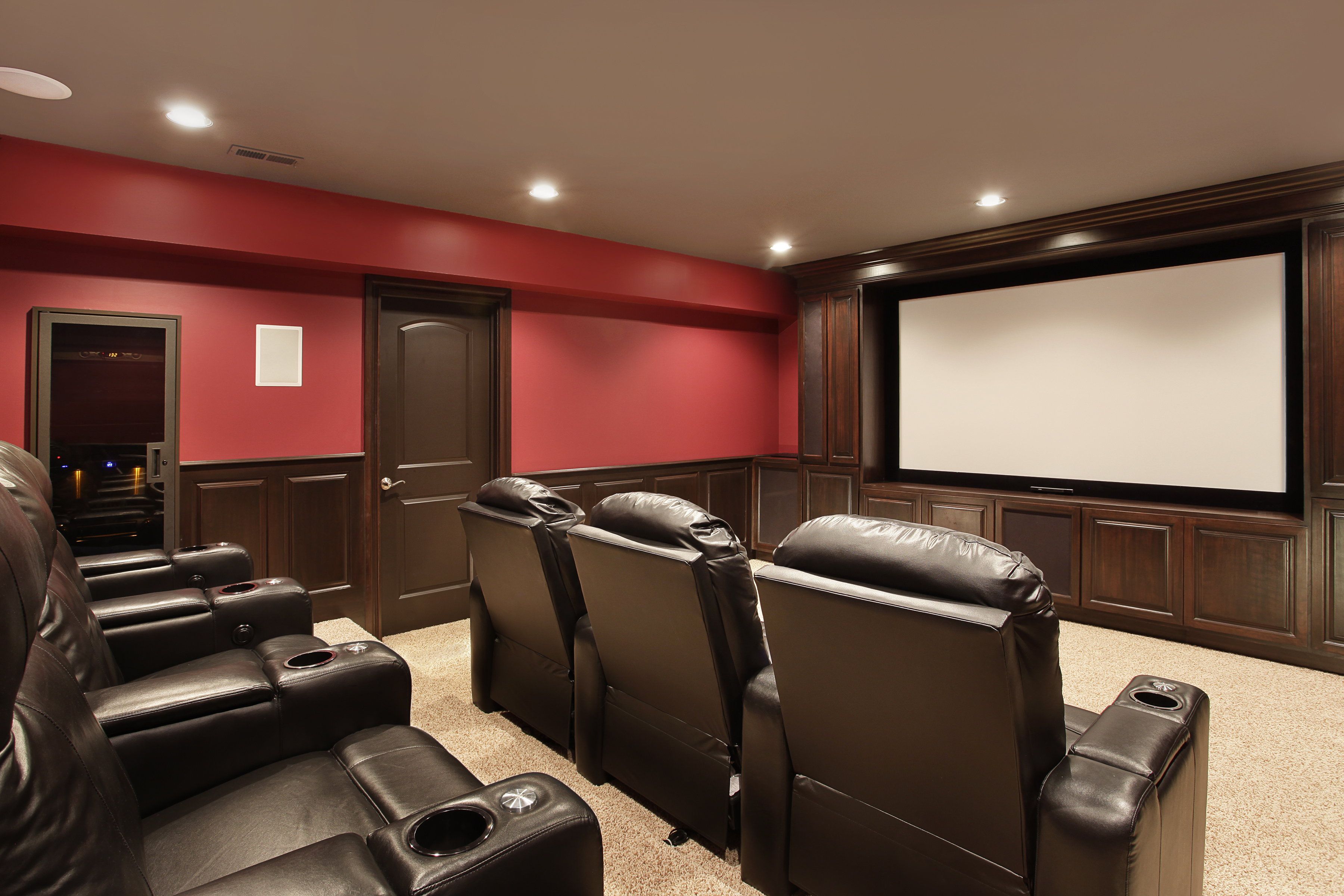 complete home theater with huge seats, movie screen